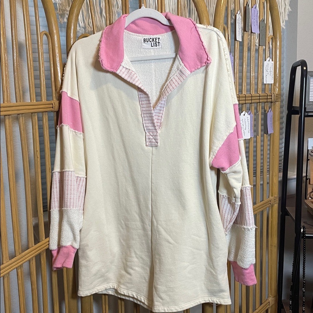 BUCKETLIST Color Block Romper with Pink and Cream - Picture 3 of 9
